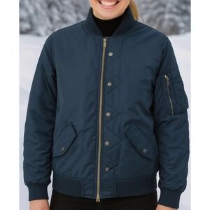 Womens Sz L Zadig & Voltaire Blue Karson Bomber Military Jacket Full Zip/ Snap